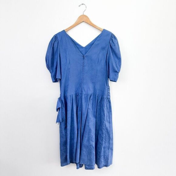 Jane Schaffhausen Belle France Women’s 80s Jacquard Drop Waist Steel Cornflower - Picture 2 of 15